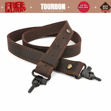 Tourbon Buffalo Hide Leather Rifle Gun Sling+Metal Swivels Studs Adjust Shooting