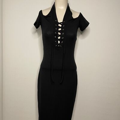 goodtime usa bodycon dress goodtime usa bodycon lace up v-neck halter strap sleeves Black Dress Size  Medium