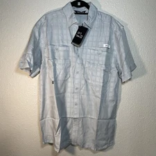 GRAND SLAM "Black Tip" Vented Fishing Shirt By West Marine Mens Medium Rayon NWT