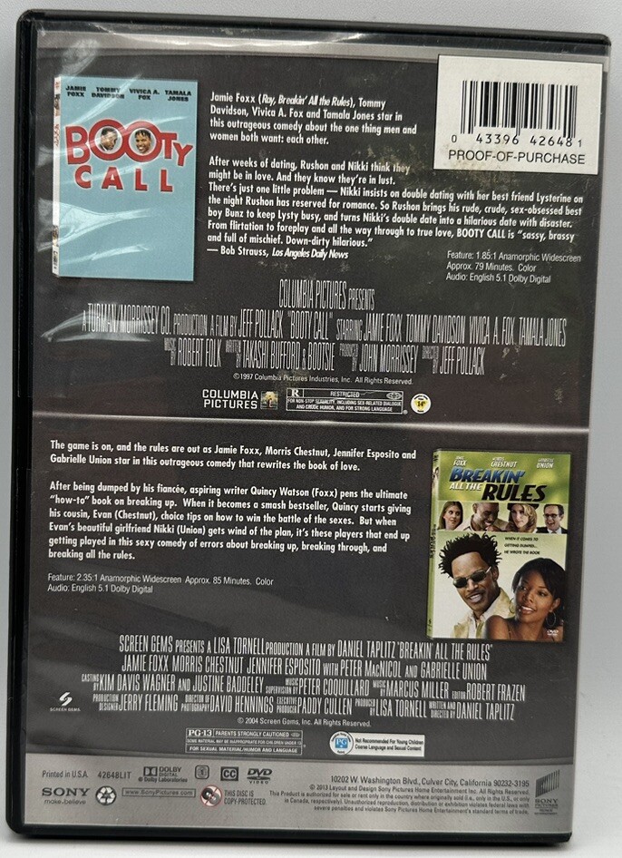 Double Feature DVD Booty Call Breakn’ Rules Jamie Foxx Free Shipping