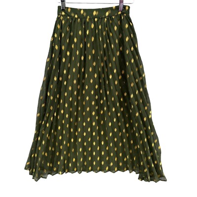 Endless Rose Polka Dot Pleated Skirt Green Gold Metallic Side Zip Size XS