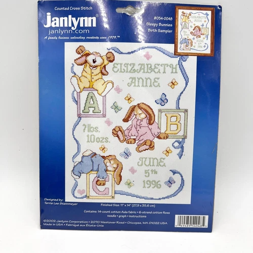 Janlynn Counted Cross Stitch Sleepy Bunnies Birth Sampler New Sealed