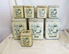 Vintage Metal Canister Set Dutch Scene Made In USA Clark Manufacturing Company 