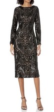 Dress The Population S Emery Long Sleeve Stretch Sequin Midi Retail $253
