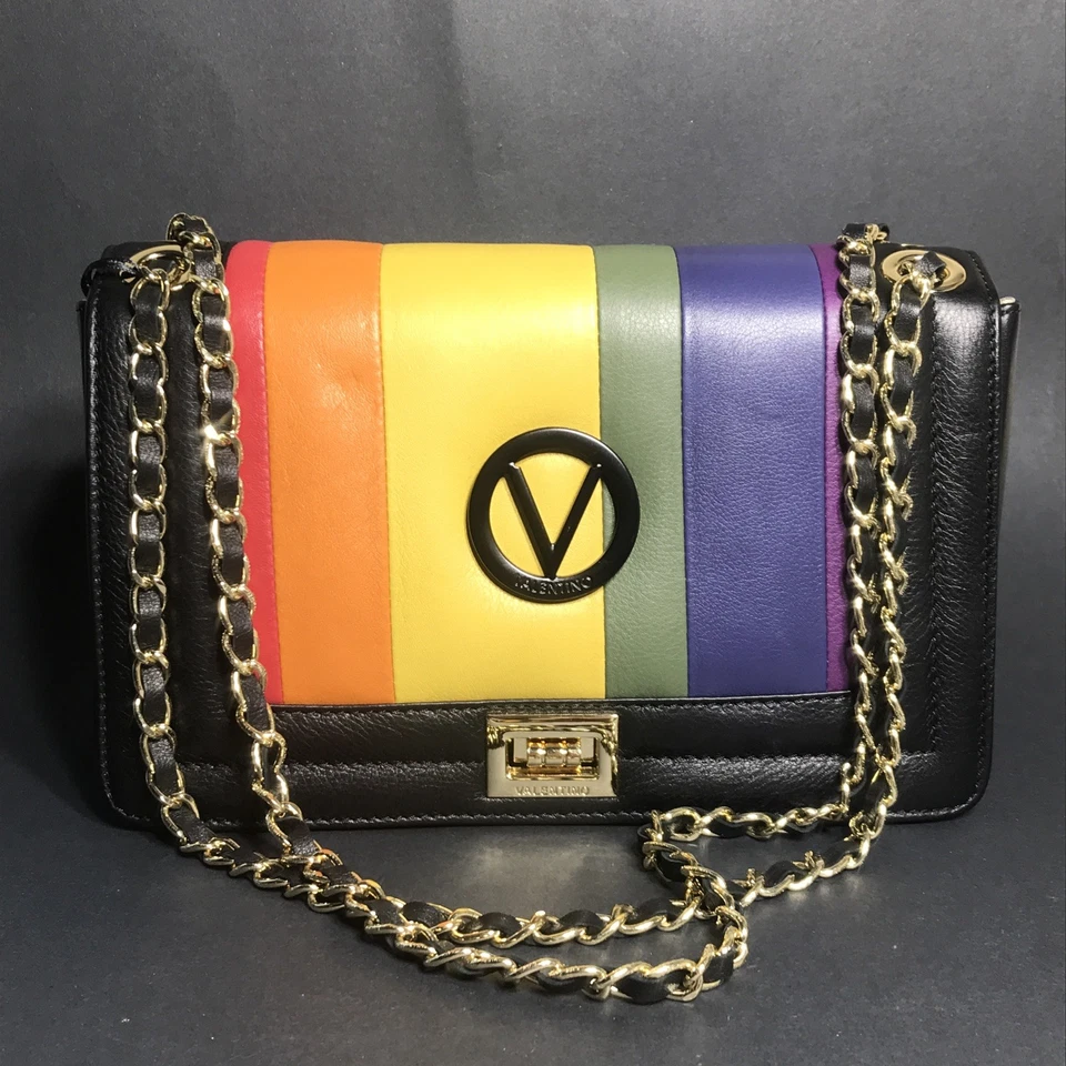 VALENTINO Rainbow Mini Lock Bag Mulitcolor Leather Rainbow Stripe Rare Hand Bag - Image 3 of 4