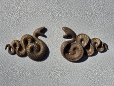 PAIR VINTAGE BRASS SNAKE SERPENT STAMPINGS DECORATIVE EGYPTIAN REVIVAL PATINA