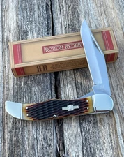 ROUGH RYDER *e AMBER JIGGED LARGE FOLDING HUNTER KNIFE KNIVES
