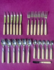 Vintage 24 Piece Cutlery Set - Stainless Steel With Rivet & Cream Handles Korea