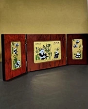 Giant Panda Rare Treasure ~ Decorative Hinged Wood Display w/ 2 Foldable Panels 