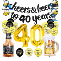 40. Geburtstag Deko Schwarz Gold Luftballons Konfetti Banner FüR MäNner Frauen