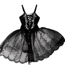 Revolution Girls Dance Costume SC Black Embroidered Tutu Lace-Up Corset