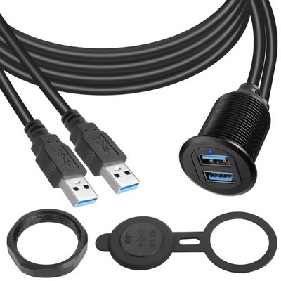Dual USB 3.0 Embedded Car Waterproof Cable 2 USB3.0 to 2 Female Threaded Fixe...