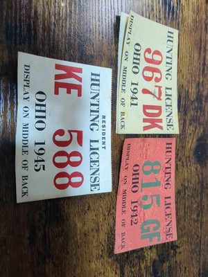 Vintage Hunting Licenses 1941 1942 1945 Shiloh Ohio Galen Henry