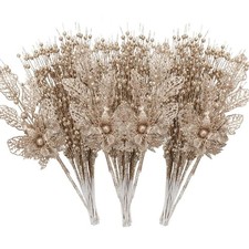 28 Pcs Artificial Glitter Berry and Flowers Stem Branches Christmas Decoration
