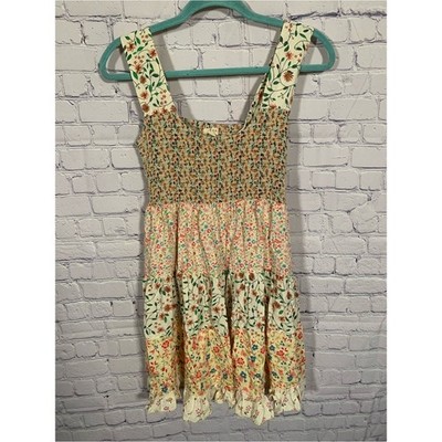 Paani Womens Patchwork Floral Tiered Sleeveless Dress Sz S Smocked Boho Festival