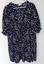ASOS DESIGN Women's 18 Black Multicolor Floral V-Neck Tie Front A-Line Dress