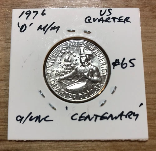 1976 USA Quarter Dollar "D" Mintmark Bicentennial a/UNC in 2X2 #65