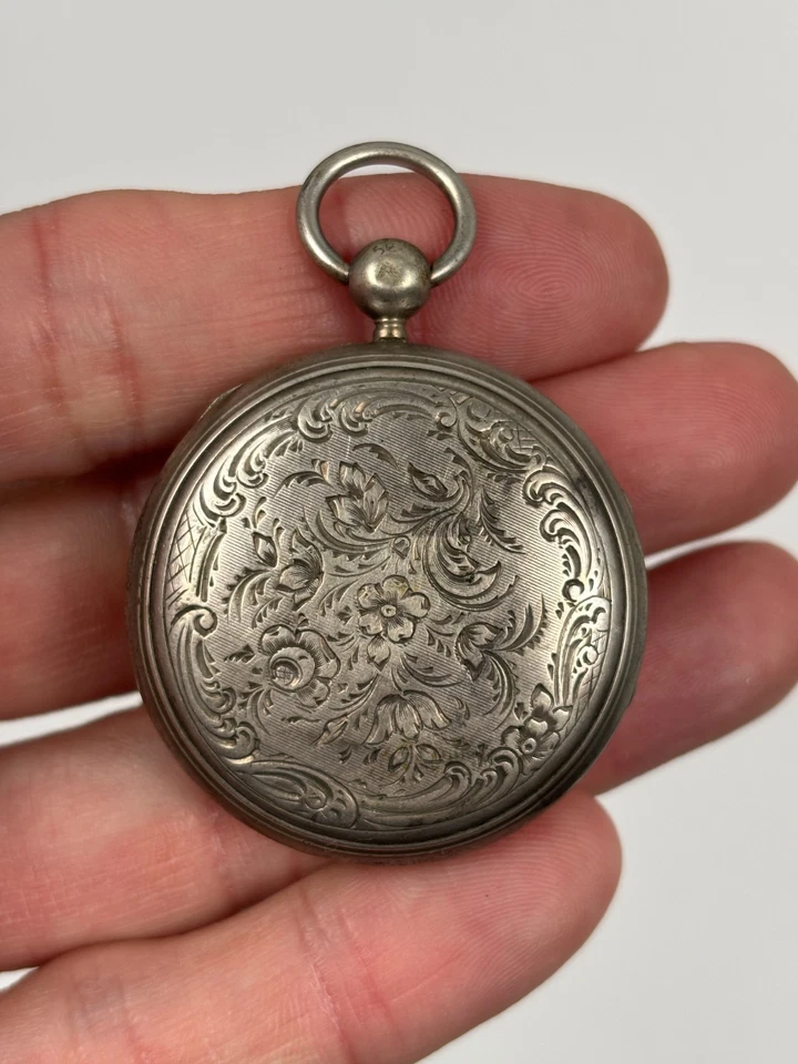 Ancienne Montre Gousset en Argent Mouvement Coq - Photo 2/4