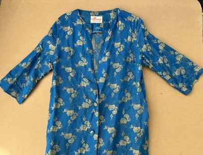 VTG 1950s Rhapsody by Glazier Blue Gold Brocade Robe Housecoat