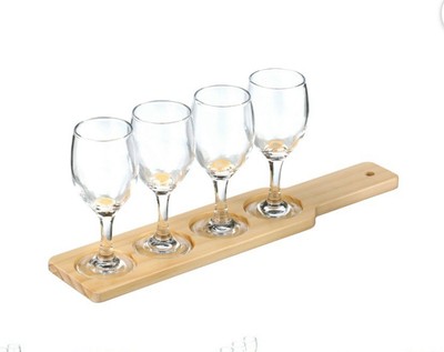 Wine Flight Set 4 Glasses Each Holds 4.4 Oz on Flight Board