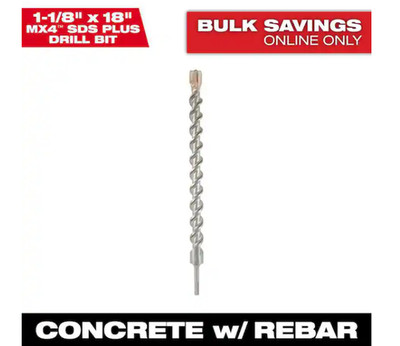Milwaukee 1-1/8 x 18'' SDS Plus MX4 4 Cutter Carbide Bit 48-20-8356 Concrete Reba