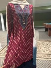 NWT 3pc Chiffon Pakistani Indian Designer Chinyere Salwar Kameez Abaya Kaftan XL