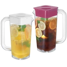 2 PCS Plastic Pitcher With Lid 2L Heavy Duty Shatterproof Clear Water Juice