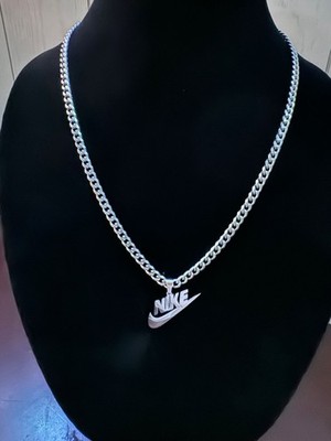 22  Nike Swoosh Pendant + Necklace Silver Plated Stainless Steel - 5mm Cuban