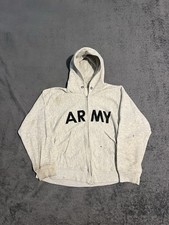 Vintage Thrashed 70s Army Spell Out Zip Up Jacket Size Medium USA Made White