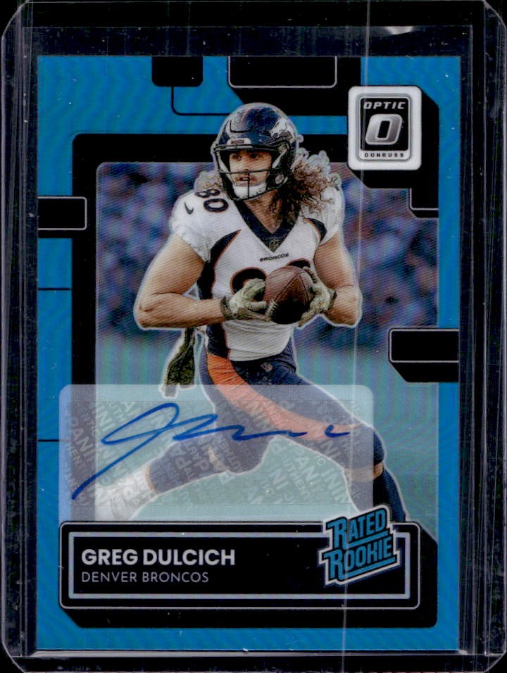 2022 Donruss Optic Greg Dulcich Rated Rookie Auto Blue RC #61/99 Broncos