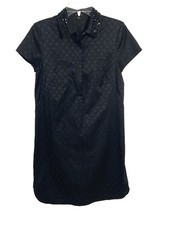 Ann Taylor  Black Shift Jacquard Shirt dress Embellished Collar Career Sz  6