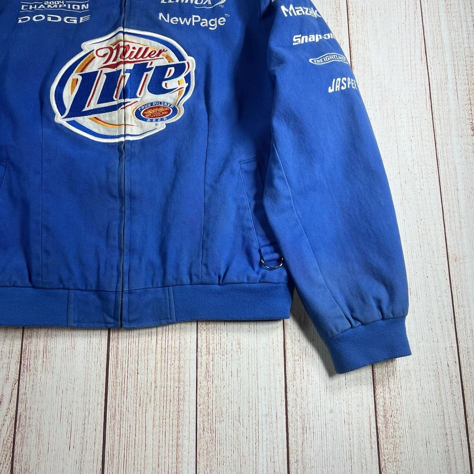 Chaqueta De Colección Miller Lite Kurt Busch NASCAR Desteñida Envejecida Para Mujer XL Azul Foto 3 de 4
