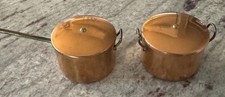 2 Vintage England Miniature Copper Lidded Pots Sauce Pan Accessory