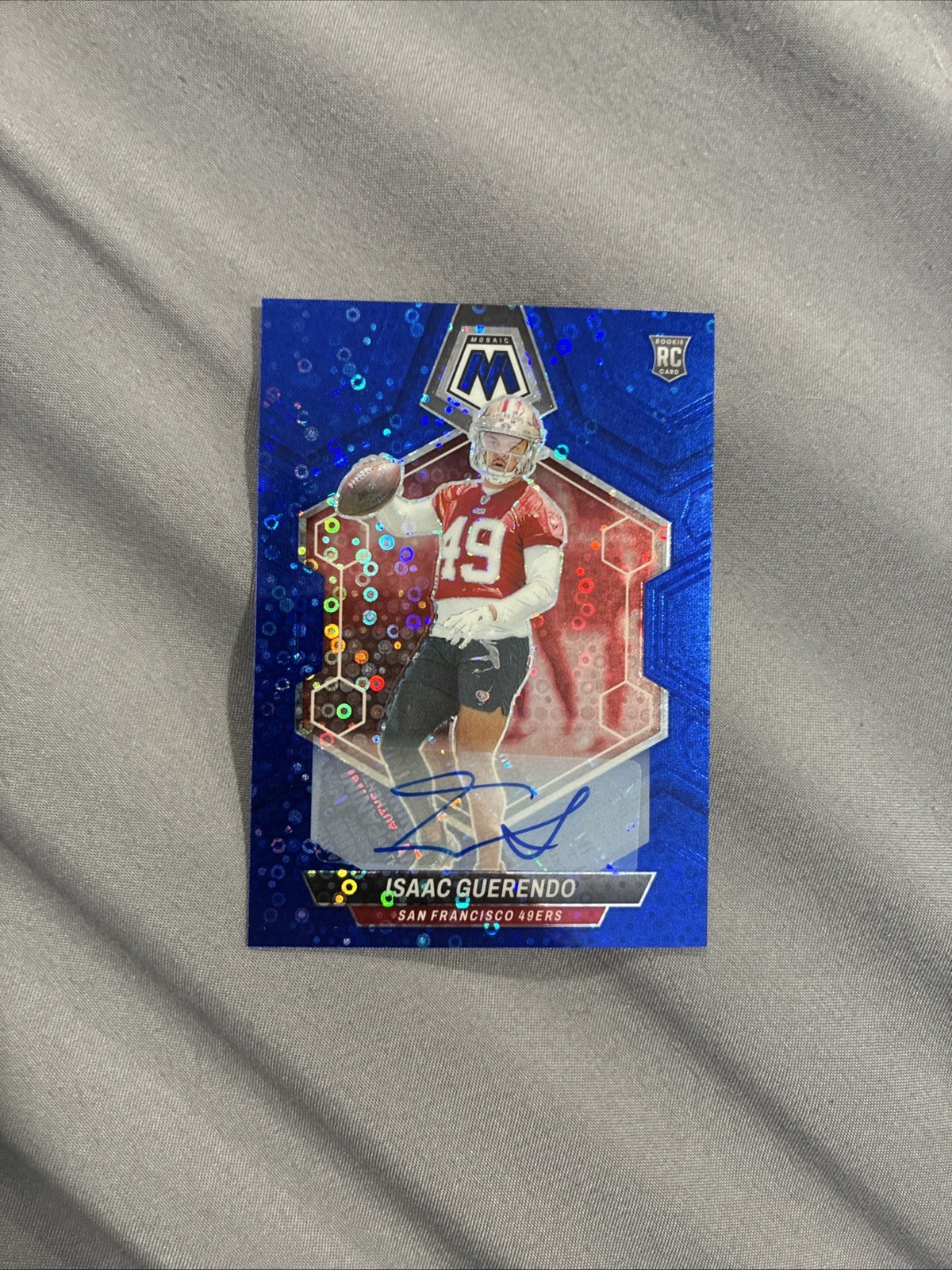 2024 Panini Mosaic Isaac Guerendo Rookie Auto RC No Huddle Blue #388