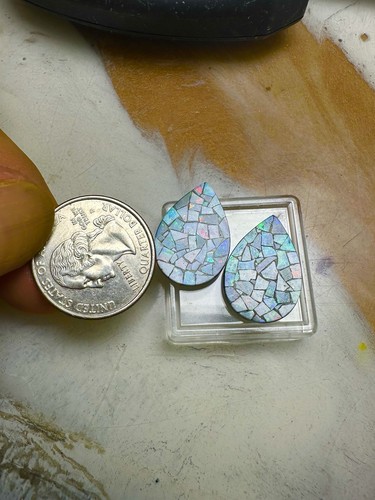 (2) GORGEOUS NATURAL Australian ๐ฅ BLACK OPAL MOSAICS 22x15mm 15.46ct - Picture 3 of 4