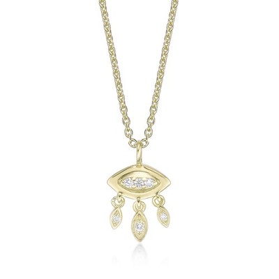 18K Yellow Gold Plated Silver Evil Eye Pendant Necklace With Lab Grown Diamond