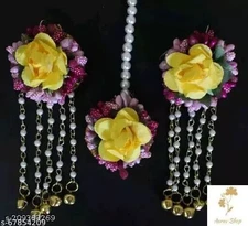Jawaharat Floral Earring and Floral Tikka combo festive season jewellery  set F