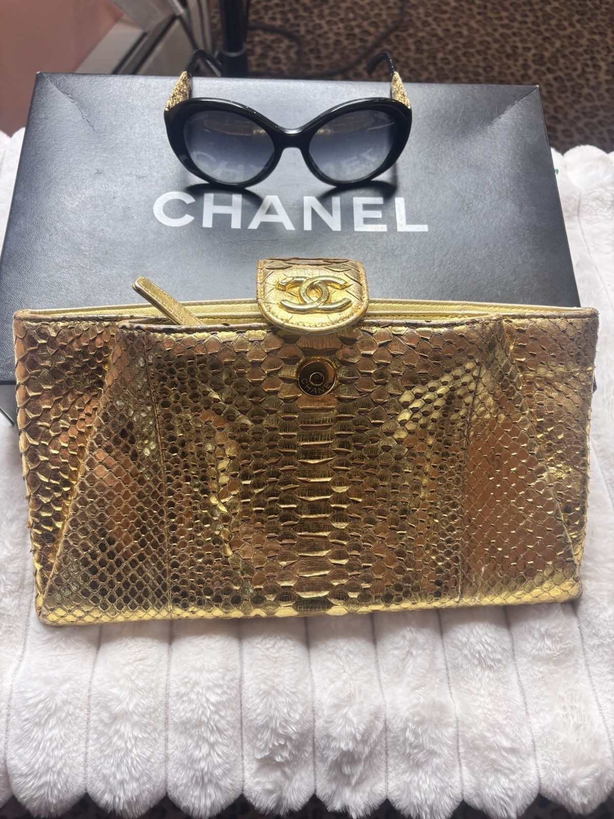 Chanel  Metallic Gold Python Clutch - image 4