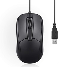 PERIMICE-209 3 Button USB Wired Mouse Optical 1000 DPI 5.9 Ft Cable Black