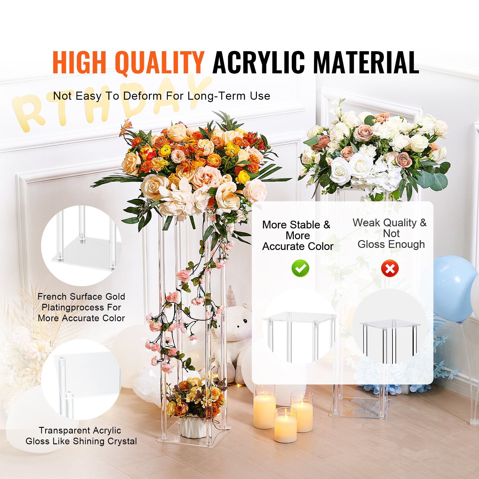 Support de fleurs mariage transparent 80 cm pour table sans encombre