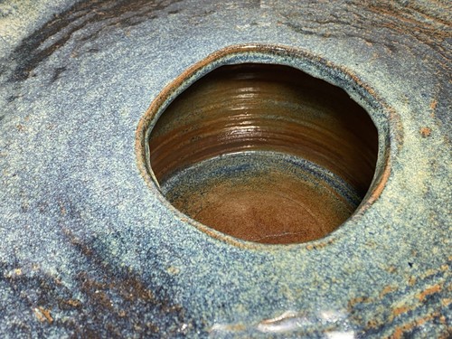 Art Pottery Bowl Centerpiece on A Stand Blue Brown Glossy Glaze App. 20.5” X 9” - Picture 3 of 24