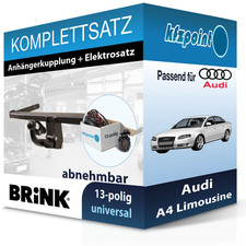 Für Audi A4 Limousine 00- BRINK Anhängerkupplung abnehmbar + 13polig E-Satz AHK