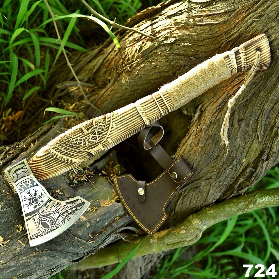 Vikings axe with Leather Cover , Perfect For Hunting, camping, - Image 3 of 4