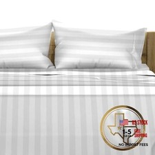 100 Egyptian Cotton Sheets Set - Luxury 1500 Series Queen Striped White