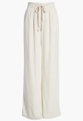 Thread Supply Dekker Pants Womens XL Beige Linen Blend Wide Leg Drawstring Boho