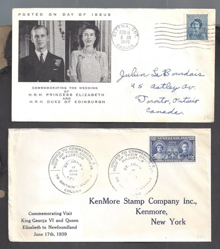 CANADA # 276 & NL 249 ROYAL FIRST DAY COVERS USED  BS30630