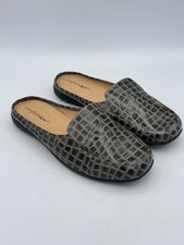 Comfortview Mule Loafers 8WW Gray Croc Embossed Slip-On Flats Wide Width Comfort