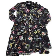 JASON WU Dress Womens Size 10 Black Jungle Floral Print Bow Neck Ruffle Midi