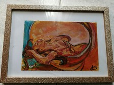  Dipinto su tela senza telaio raffigurante una donna  firmato e con cornice