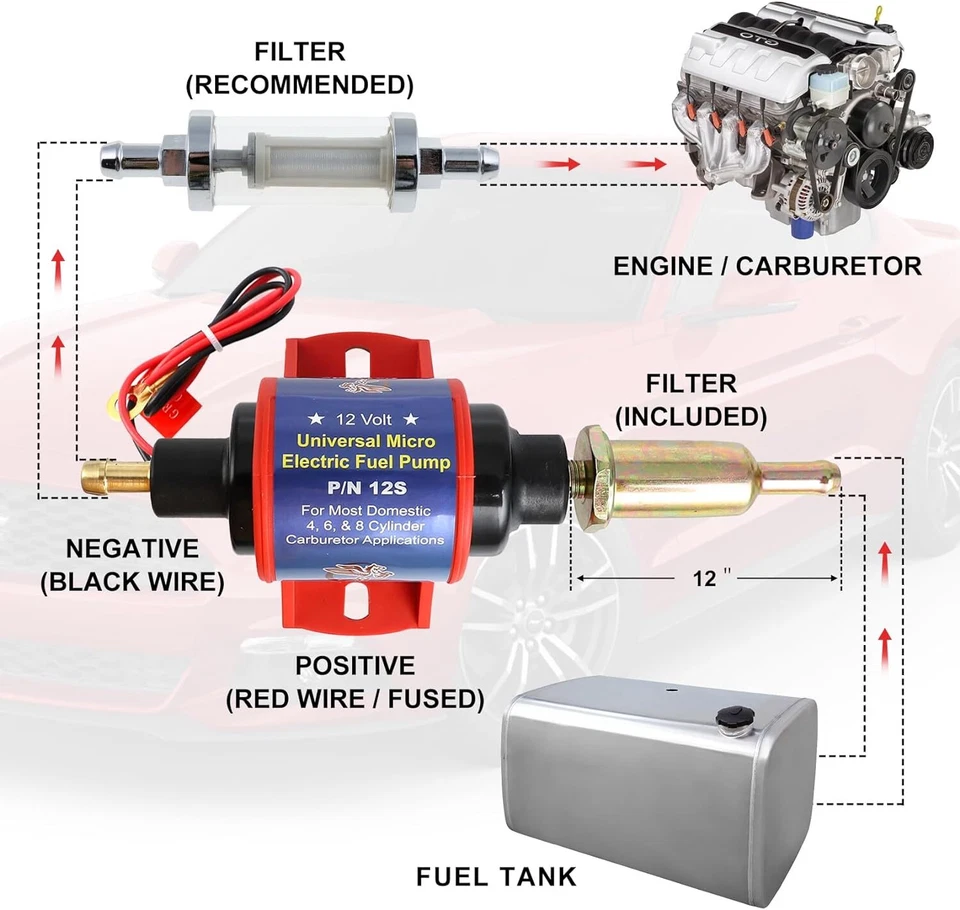 Bomba de Combustible de Gasolina Micro Eléctrica 12S Universal 5/16 pulgadas Entrada y Salida 12V Foto 3 de 4
